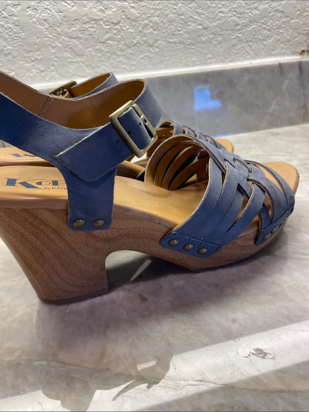 Korks Woven Strappy Slingback Sandals in Navy